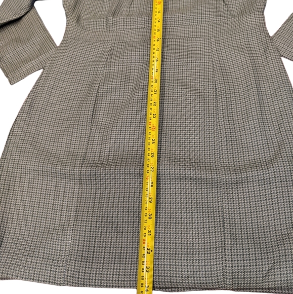 60s-inspired Retro Houndstooth Plaid Grey Long Sleeve Dress Silk/Wool L/XL - Picture 9 of 16